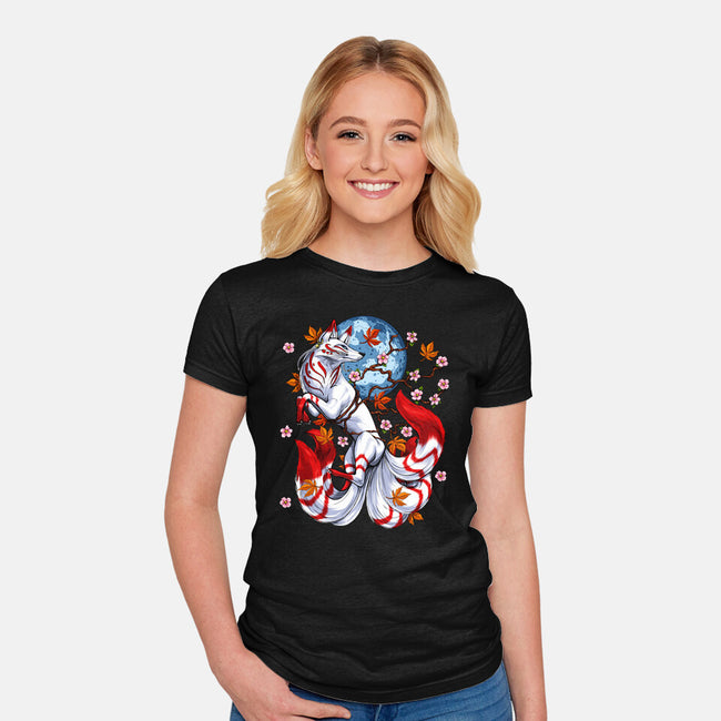 Kitsune Japanese Fox-womens fitted tee-Anes Josh