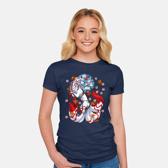 Kitsune Japanese Fox-womens fitted tee-Anes Josh