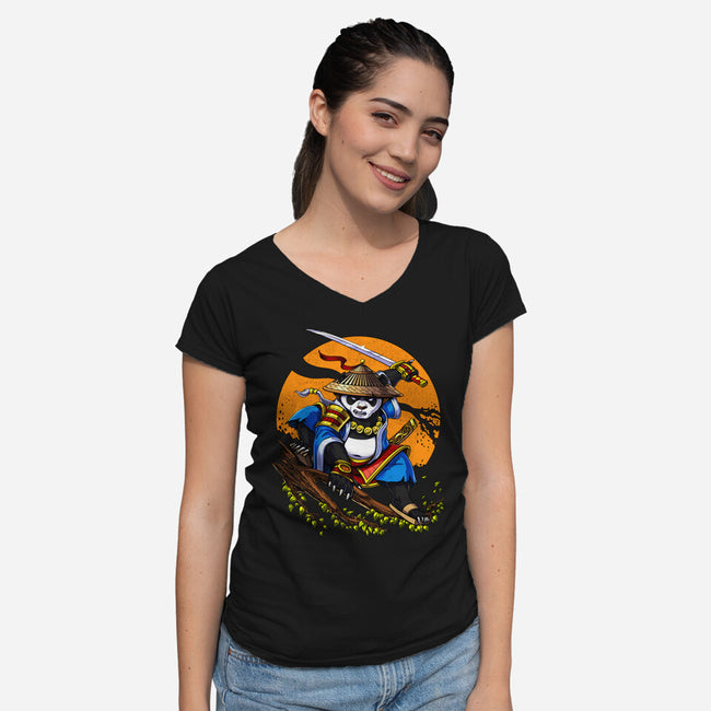 Panda Samurai Ninja-womens v-neck tee-Anes Josh