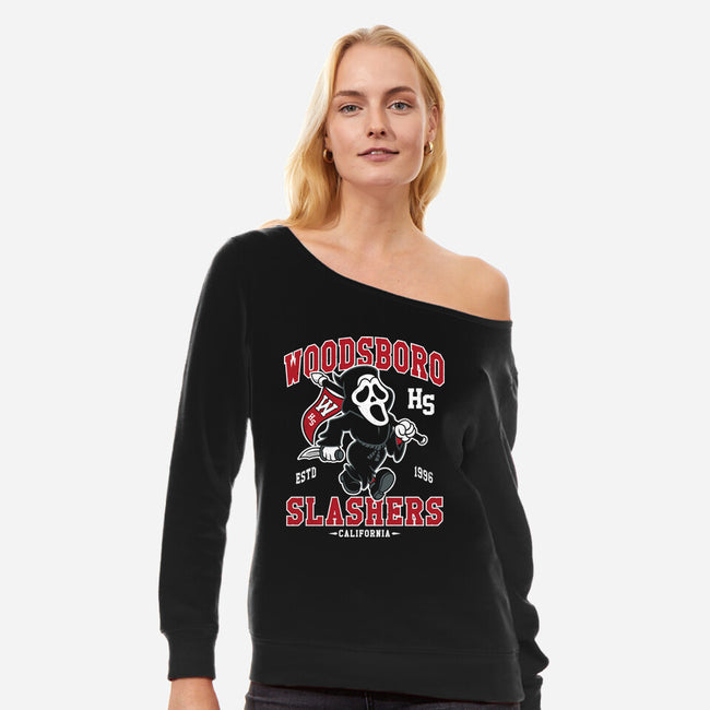 Woodsboro Slashers-womens off shoulder sweatshirt-Nemons