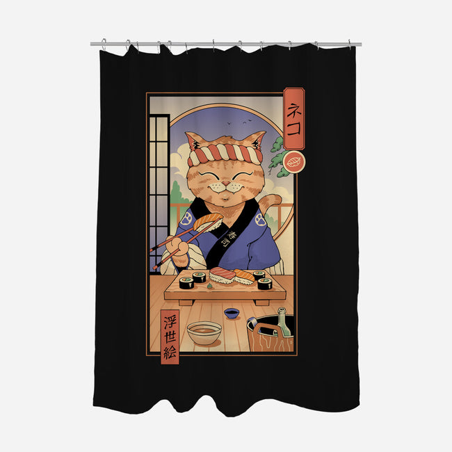 Sushi Cat In Edo-none polyester shower curtain-vp021