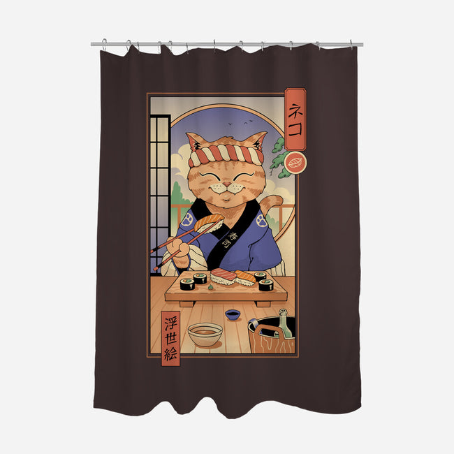 Sushi Cat In Edo-none polyester shower curtain-vp021