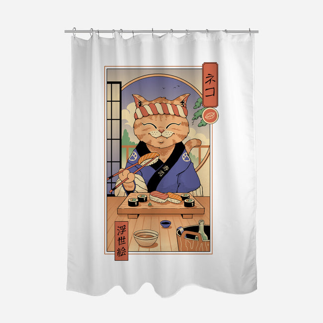 Sushi Cat In Edo-none polyester shower curtain-vp021