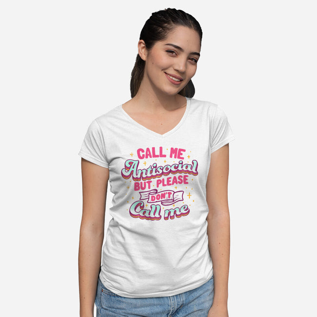 Call Me Antisocial-womens v-neck tee-tobefonseca