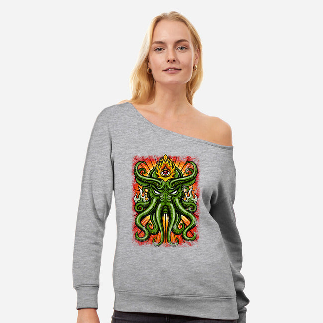 House Of Cthulhu-womens off shoulder sweatshirt-drbutler