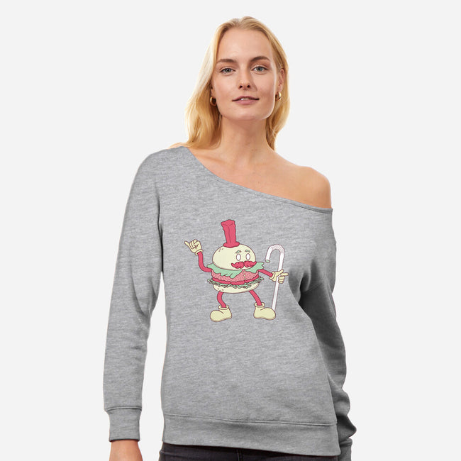 Dancing Burger-womens off shoulder sweatshirt-Aljure!