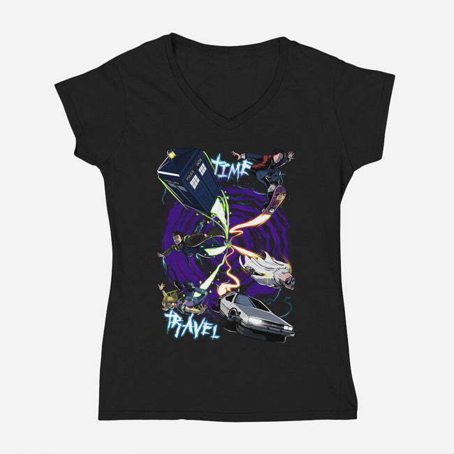 Traveling Through Time-womens v-neck tee-Conjura Geek