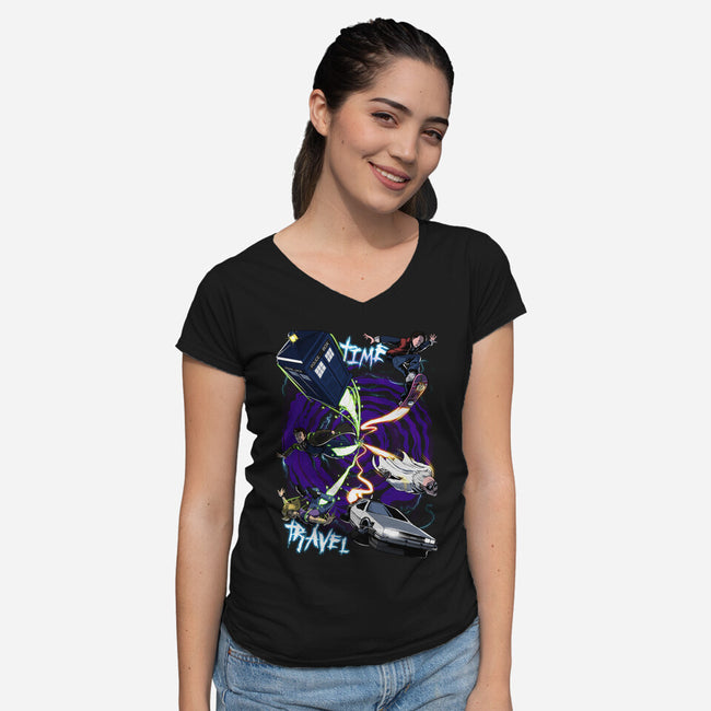 Traveling Through Time-womens v-neck tee-Conjura Geek