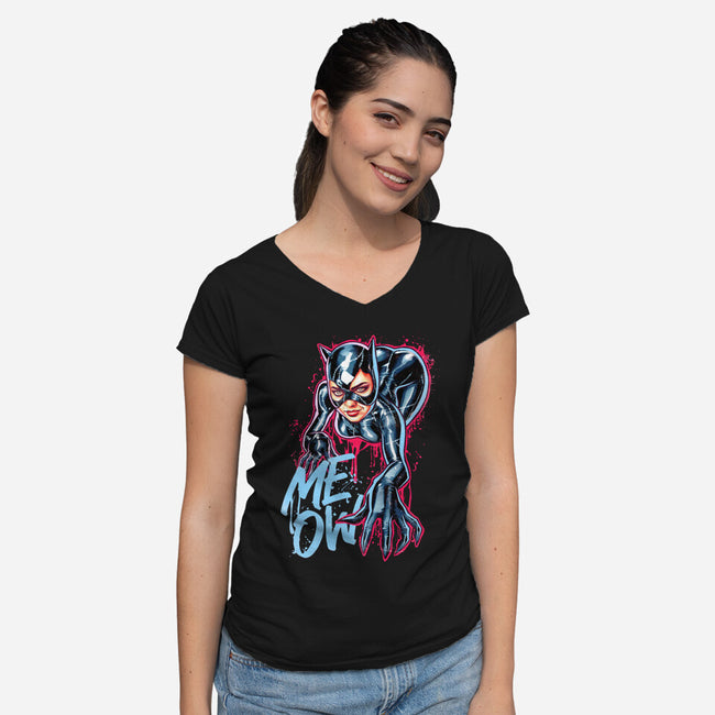 Cat Girl-womens v-neck tee-Hova
