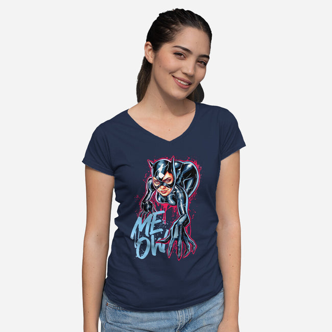 Cat Girl-womens v-neck tee-Hova