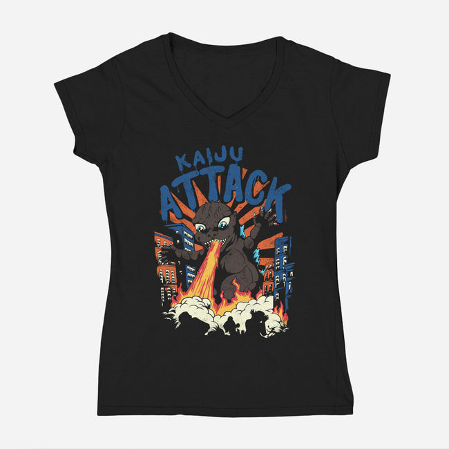 Kaiju Attack-womens v-neck tee-Corndes