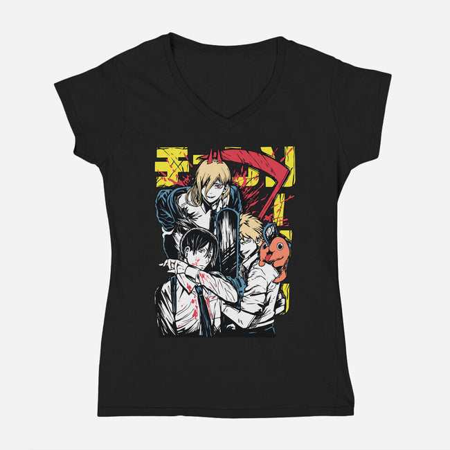 Team Chainsaw-womens v-neck tee-rondes