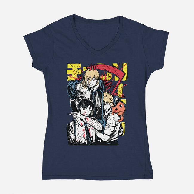 Team Chainsaw-womens v-neck tee-rondes