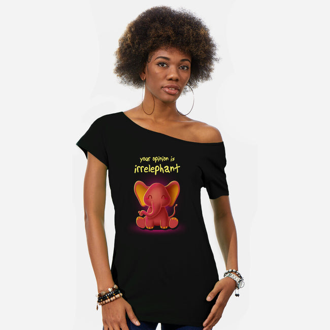 Your Opinion Is Irrelephant-womens off shoulder tee-erion_designs