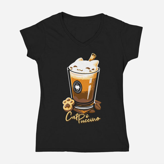 CatPuccino-womens v-neck tee-Snouleaf