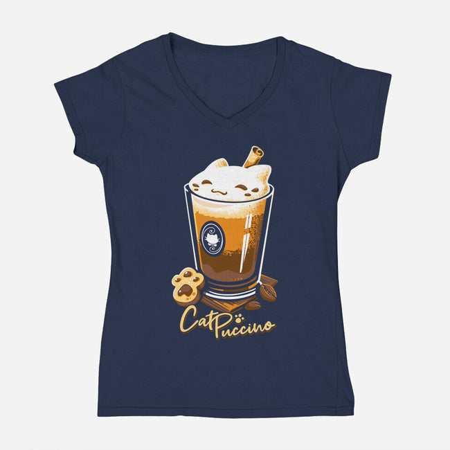 CatPuccino-womens v-neck tee-Snouleaf