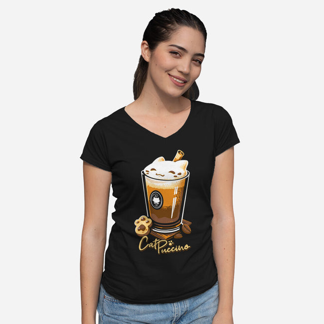 CatPuccino-womens v-neck tee-Snouleaf