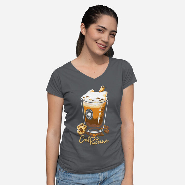 CatPuccino-womens v-neck tee-Snouleaf