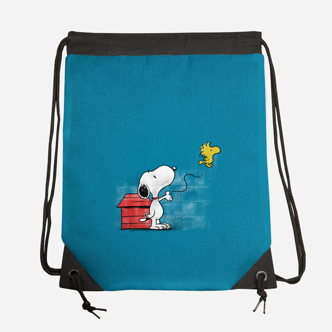 Dog With Bird-none drawstring bag-zascanauta