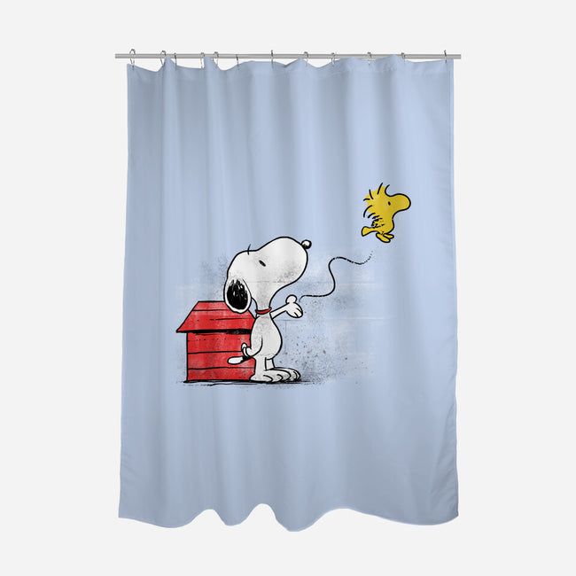 Dog With Bird-none polyester shower curtain-zascanauta