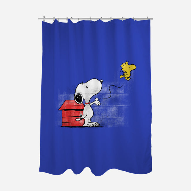 Dog With Bird-none polyester shower curtain-zascanauta