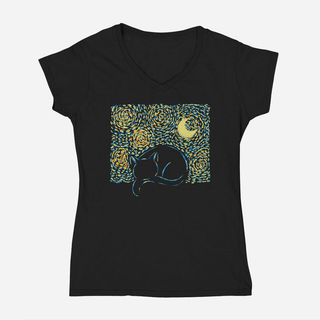Starry Cat-womens v-neck tee-yumie