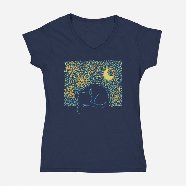 Starry Cat-womens v-neck tee-yumie
