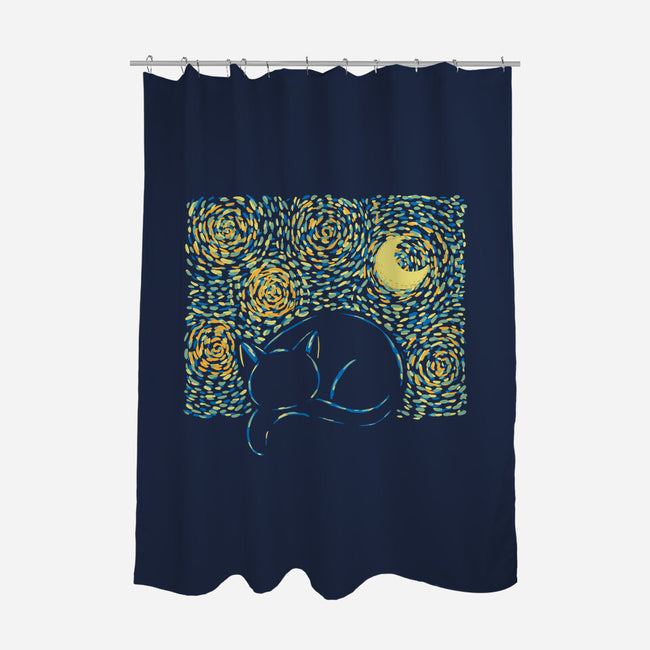 Starry Cat-none polyester shower curtain-yumie