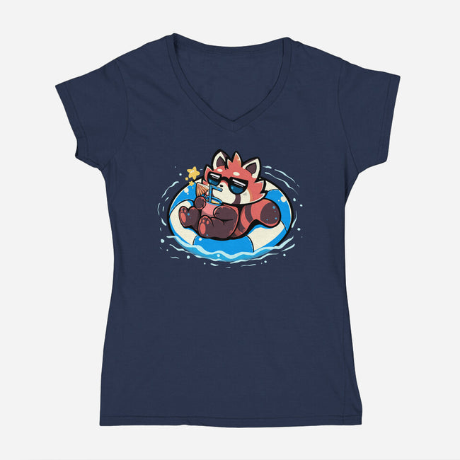 Summer Red Panda-womens v-neck tee-TechraNova