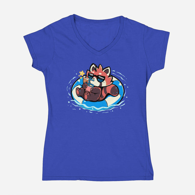 Summer Red Panda-womens v-neck tee-TechraNova