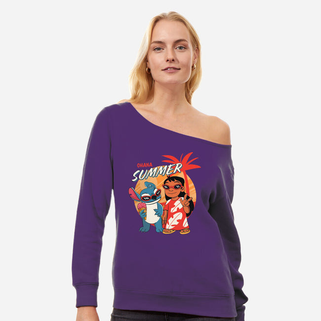 Ohana Summer-womens off shoulder sweatshirt-Conjura Geek