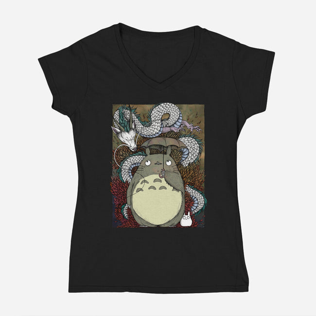 Dragon And God Of Forest-womens v-neck tee-Bellades