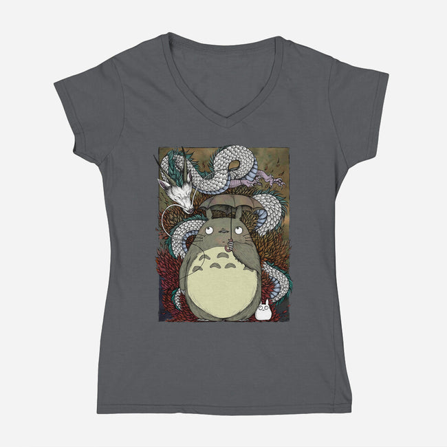 Dragon And God Of Forest-womens v-neck tee-Bellades