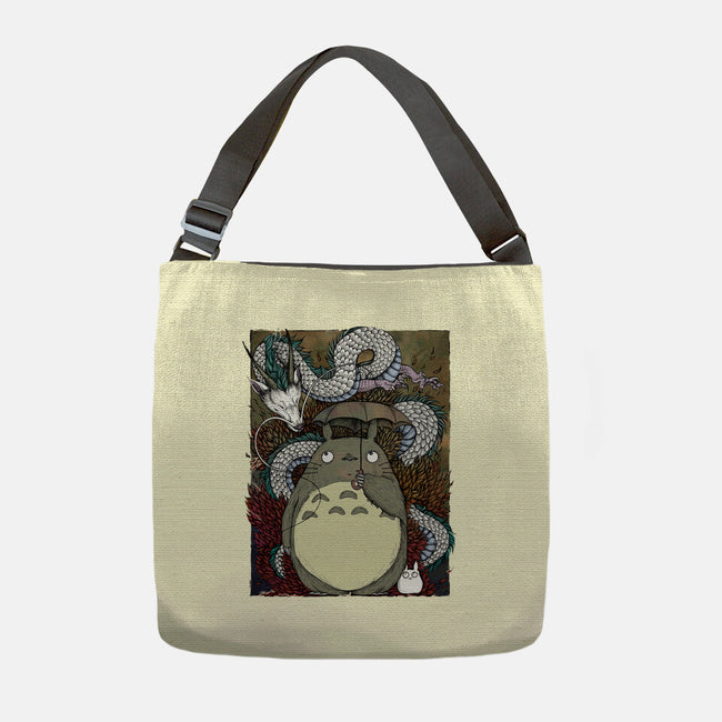 Dragon And God Of Forest-none adjustable tote bag-Bellades