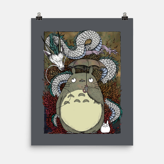 Dragon And God Of Forest-none matte poster-Bellades