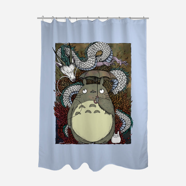 Dragon And God Of Forest-none polyester shower curtain-Bellades