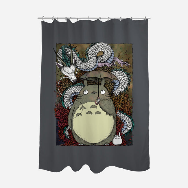 Dragon And God Of Forest-none polyester shower curtain-Bellades