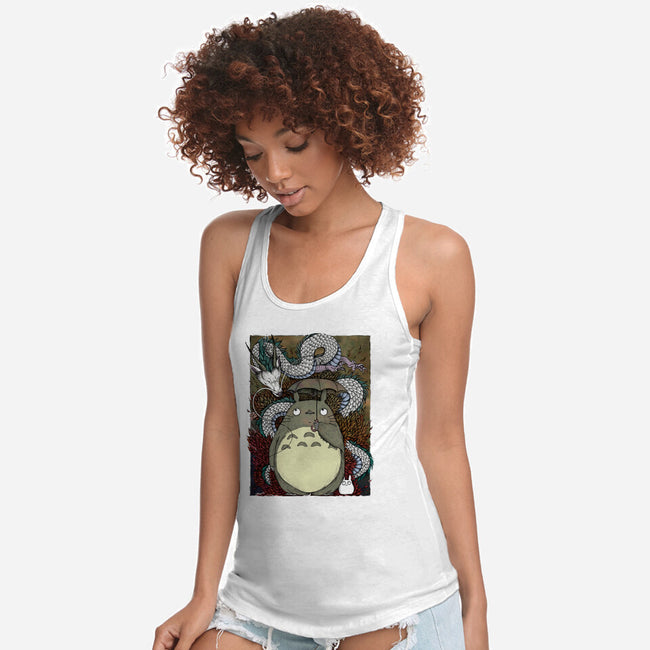 Dragon And God Of Forest-womens racerback tank-Bellades