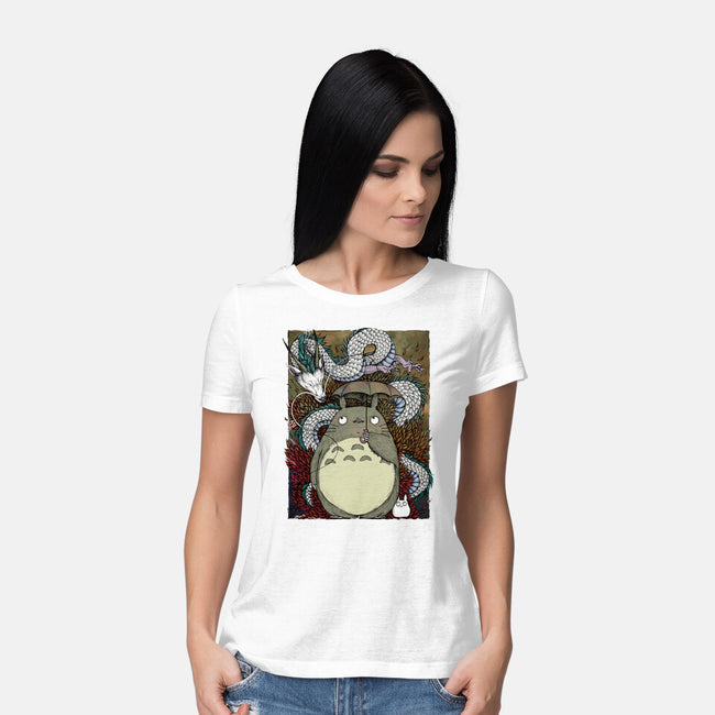 Dragon And God Of Forest-womens basic tee-Bellades
