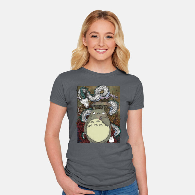 Dragon And God Of Forest-womens fitted tee-Bellades
