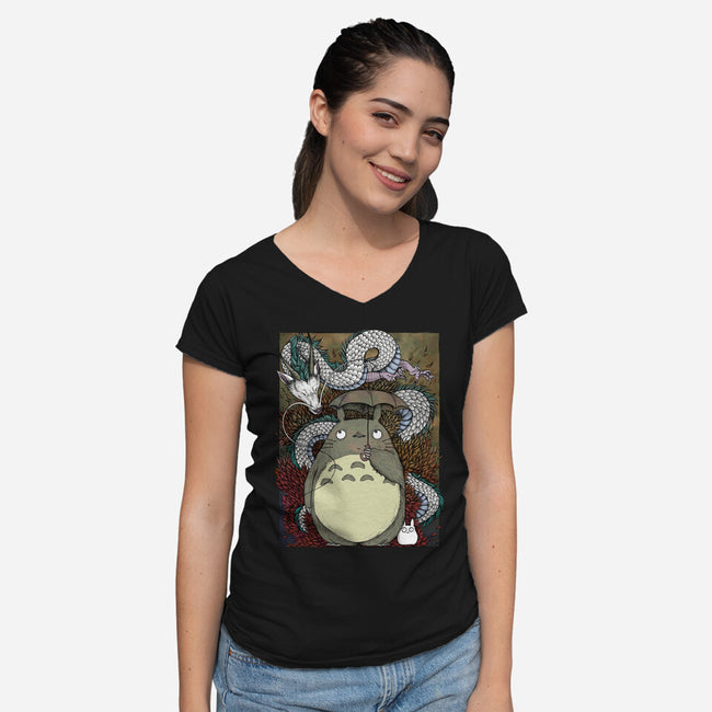 Dragon And God Of Forest-womens v-neck tee-Bellades