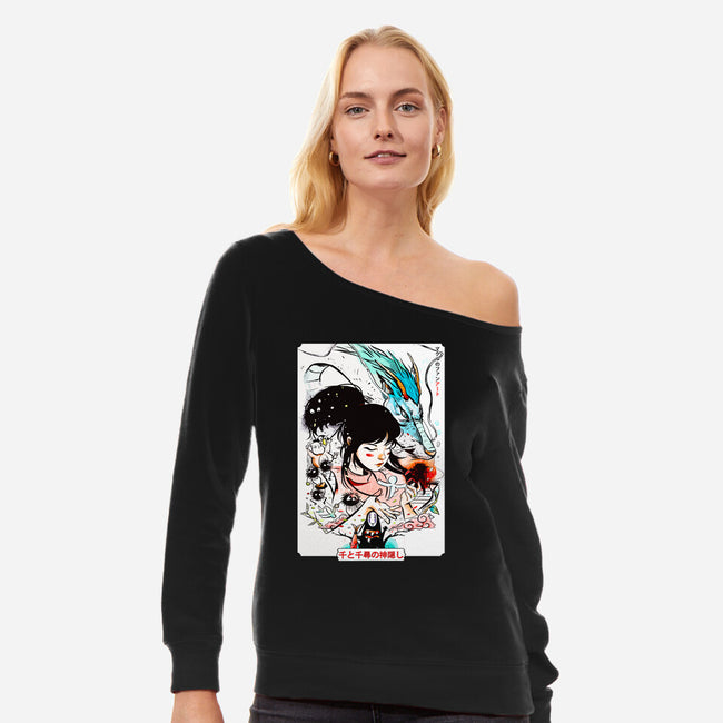 The Dragon's Love-womens off shoulder sweatshirt-Bellades