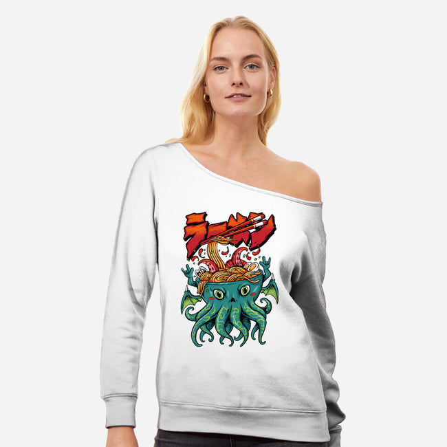 Cthulhu Noodles-womens off shoulder sweatshirt-spoilerinc
