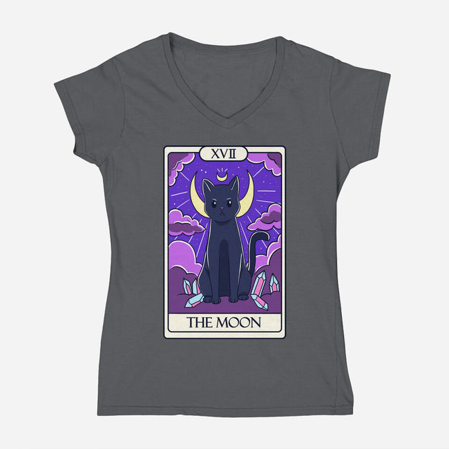 Moon Cat Tarot-womens v-neck tee-Conjura Geek