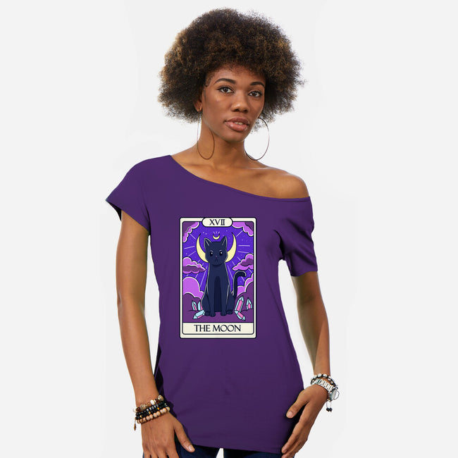 Moon Cat Tarot-womens off shoulder tee-Conjura Geek