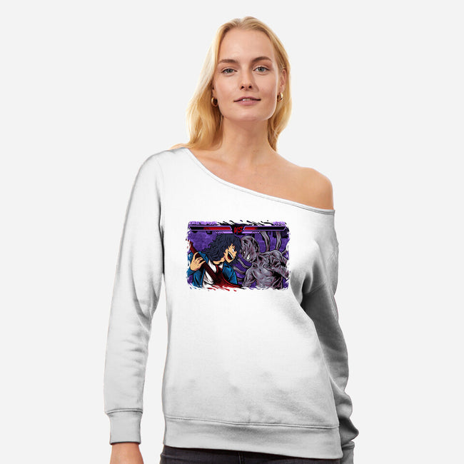 Epic Battle-womens off shoulder sweatshirt-spoilerinc