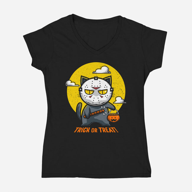 Catloween-womens v-neck tee-krisren28