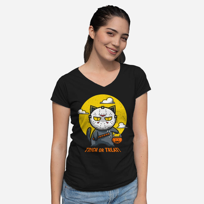 Catloween-womens v-neck tee-krisren28