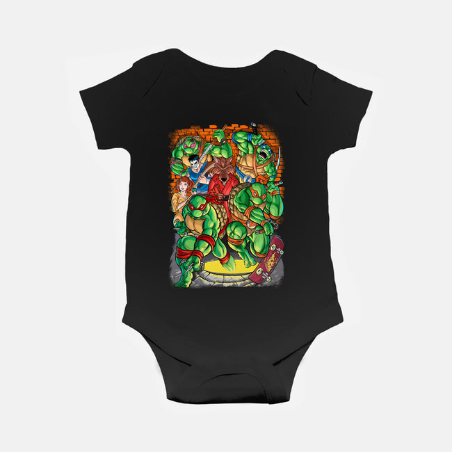 Pizza, Fights And Stories-baby basic onesie-Conjura Geek