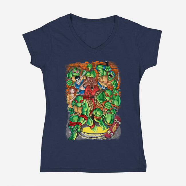 Pizza, Fights And Stories-womens v-neck tee-Conjura Geek